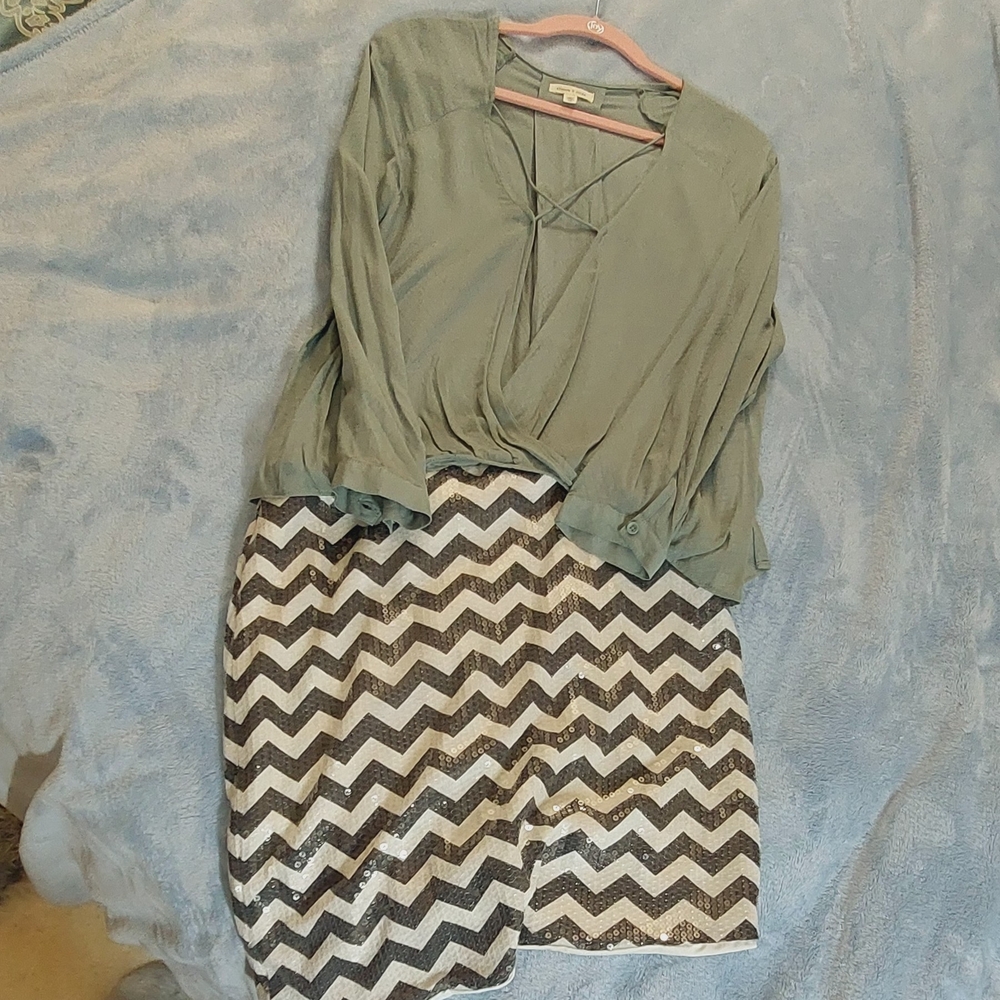 Chevron Mini Dress in Green and Black